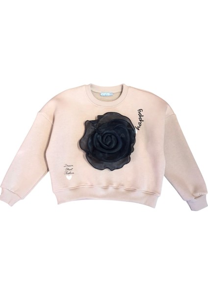 Kız Çocuk Çiçek Akseuarlı Sweatshirt