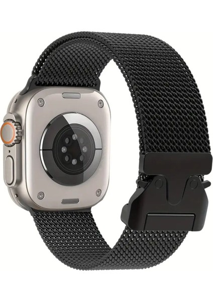 Apple Watch Ultra Uyumlu 49 mm Kalın Örgü Milano Loop Metal Kordon Siyah