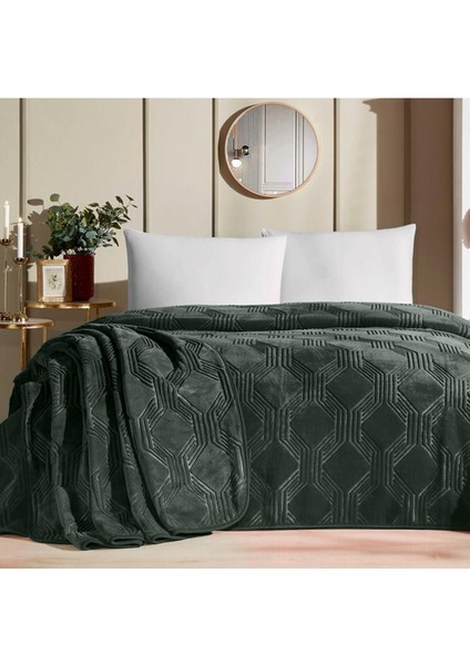 Haki Art Deco tek kişilik battaniye 155x220, şık ve rahat kullanım sağlar
