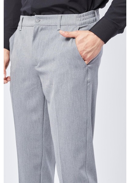 Erkek Beli Yarım Lastikli Slim Fit Chino Crop Pantolon Koyu Gri
