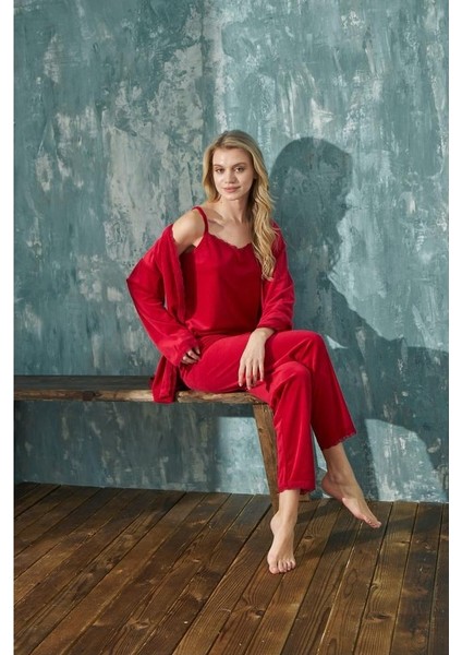 Kırmızı Kadife 3lü Takım