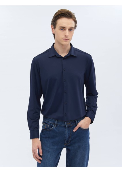 Lacivert Düz Regular Fit Casual Gömlek