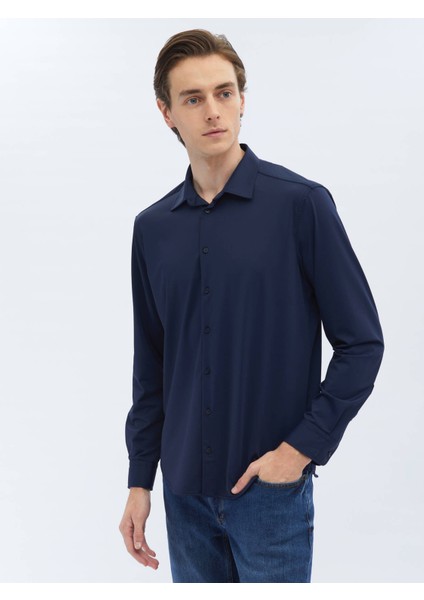 Lacivert Düz Regular Fit Casual Gömlek modelleri