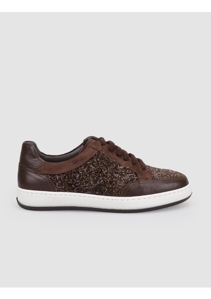%100 Hakiki Deri Kahverengi Bağcıklı Kadın Sneaker