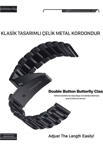 22 mm Yuvarlak Saat Çelik Kordonu (Paslanmaz Çelik) Akıllı Saat Kordonu Metal Siyah