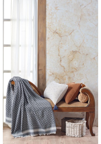 2 Adet Zigzag Pamuklu Tv Salı | Diz Battaniyesi Throw