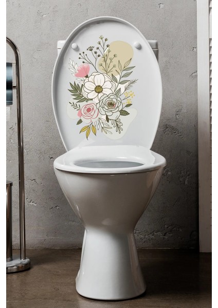 Soft Renkli Bahar Çiçekleri Temalı Banyo Klozet Sticker ECH142