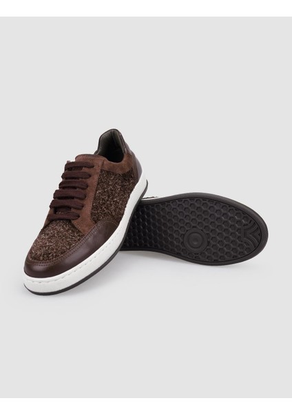 %100 Hakiki Deri Kahverengi Bağcıklı Kadın Sneaker fırsatları