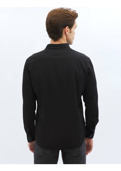 Siyah Regular Fit Dokuma Casual Gömlek