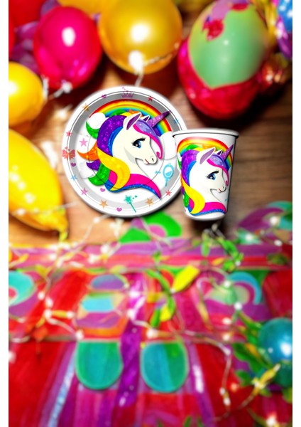 8'er Adet Unicorn Temalı Tabak ve Bardak - Doğum Günü Parti ve Eğlenceli Etkinlikler Için fiyatları