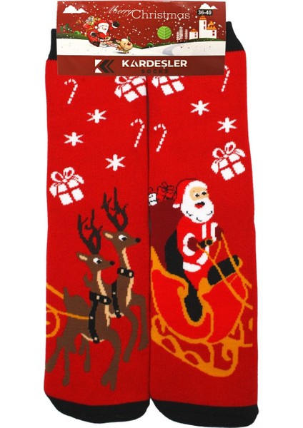 Yılbaşı Noel Christmas Renkli Desenli Soket Havlu Çorap