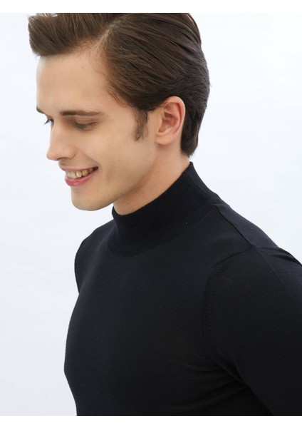 Siyah Yarım Balıkçı Yaka Düz Örgü Yün Karışımlı Triko Kazak fırsatları