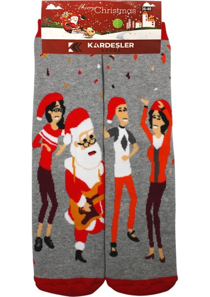 Yılbaşı Noel Christmas Renkli Desenli Soket Havlu Çorap
