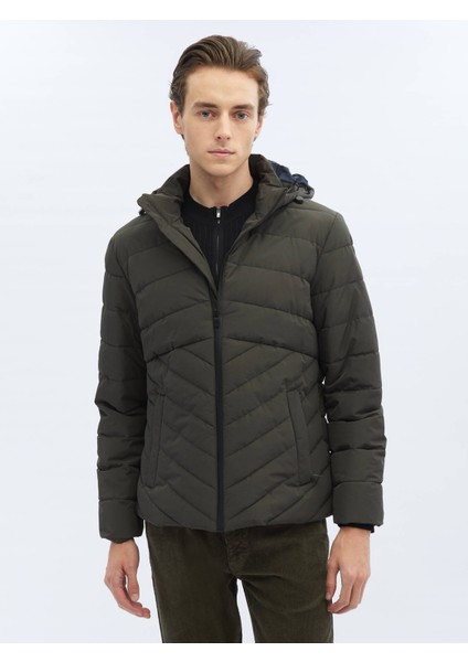 Haki Regular Fit Kapüşonlu Casual Dokuma Mont