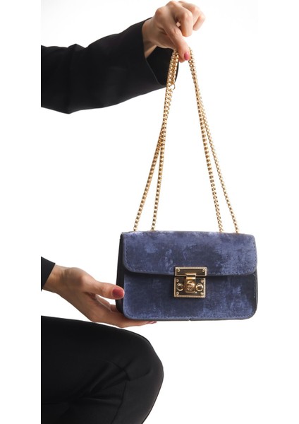 Kadın Navy Blue Nubuk El ve Omuz Çantası