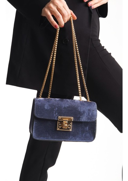 Kadın Navy Blue Nubuk El ve Omuz Çantası
