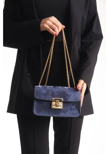 Kadın Navy Blue Nubuk El ve Omuz Çantası