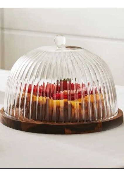 Brezee Cam Kek Fanusu Retro Tasarımlı Yuvarlak Şekil 2 Parça Set