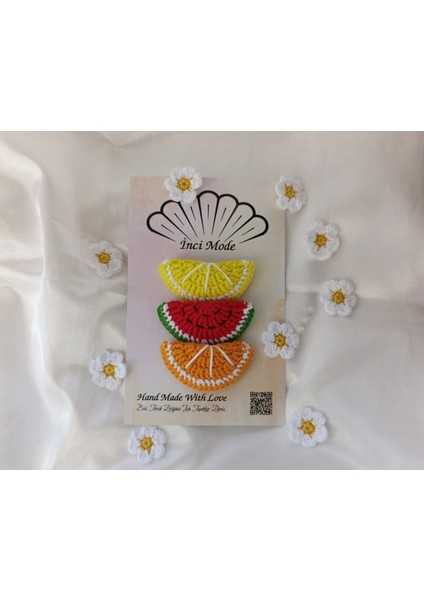 Kız Çocuk Portakal Meyveli 2'li Toka Seti Hand Made Örgü Toka fırsatları