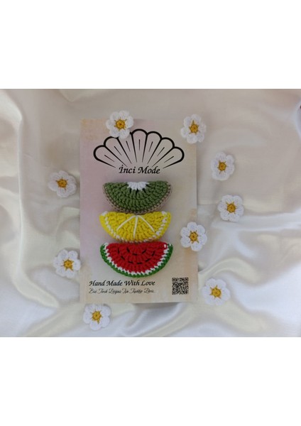 Kız Çocuk Portakal Meyveli 2'li Toka Seti Hand Made Örgü Toka indirimleri