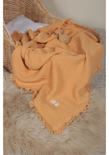 Müslin Püsküllü 4 Katlı Müslin Battaniye 90X120 cm - ZE4KATLI
