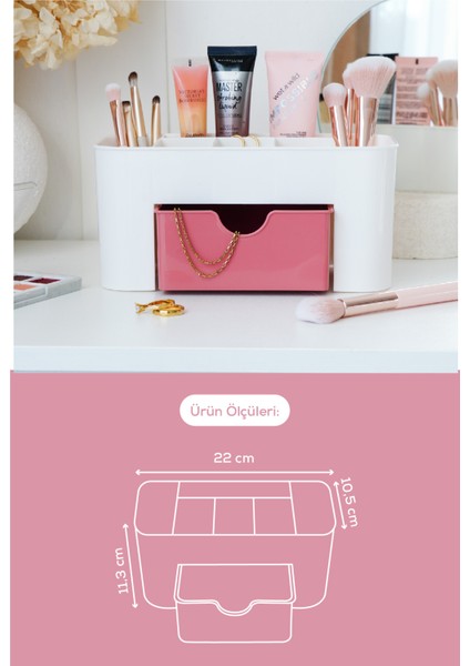 7 Bölmeli Çekmeceli Makyaj Takı Organizeri - Masaüstü Düzenleyici Pembe indirimleri