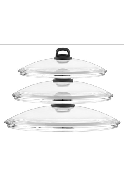 Casa Milano 14-16-18 cm Pyrex Cam Kapak & Siyah Tepe