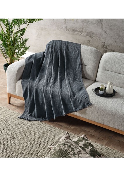 İndigo renkli, pamuklu, 130x170 cm şal, şık ve rahat oturma alanları için ideal fiyatları