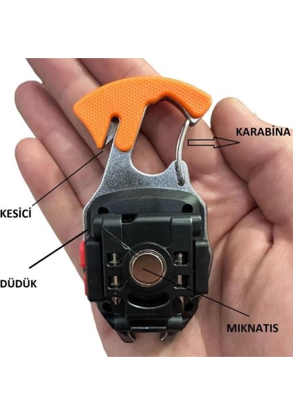 Çok Fonksiyonlu Tornavida Düdük Şişe Açacağı Ateş Yakıcı Mıknatıslı Type-C Şarjlı Anahtarlık Fener PD808