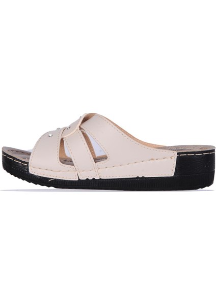 459-6 Sümbül Bej Günlük Rahat Bayan Düz Terlik fiyatları