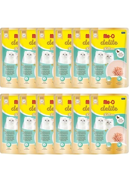 Me-O Delite Pouch Kitten Tavuklu Somonlu ve Keçi Sütlü Yavru Kedi Maması 70 gr 12'li