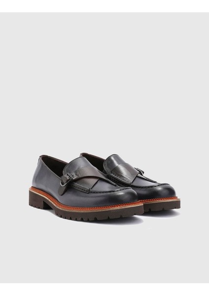 Nello Hakiki Deri Erkek Lacivert Loafer Ayakkabı