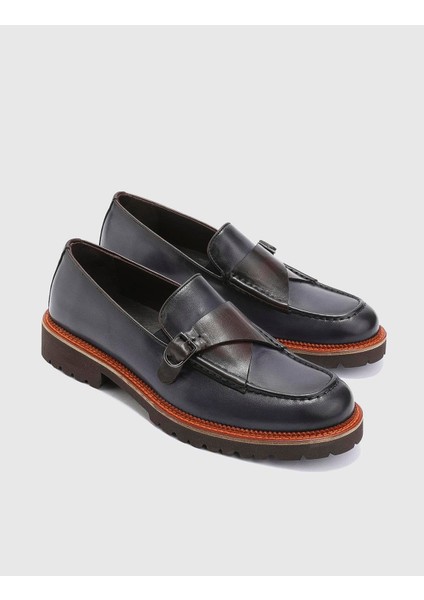 Nello Hakiki Deri Erkek Lacivert Loafer Ayakkabı