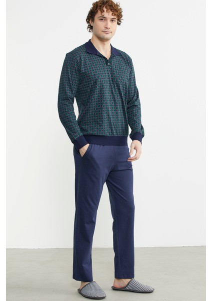 Rahat Kalıp Desenli Pijama Takım - Yeşil fırsatları