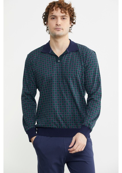 Rahat Kalıp Desenli Pijama Takım - Yeşil indirimleri