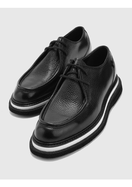 Manoi Hakiki Floter Deri Erkek Siyah Oxford Ayakkabı