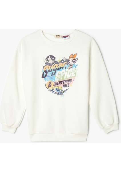 Sweat Powerpuff Girls Baskılı Lisanslı Uzun Kollu Bisiklet Yaka Şardonlu