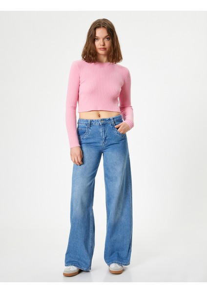 Bisiklet Yaka Crop Triko Kazak Slim Fit