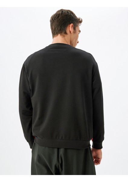 Kolej Baskılı Sweatshirt Bisiklet Yaka Pamuk Karışımlı