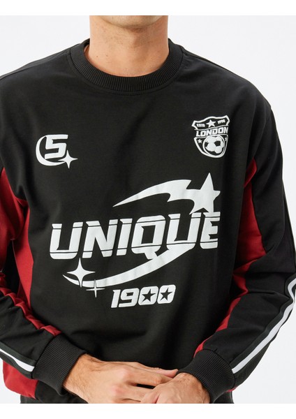 Kolej Baskılı Sweatshirt Bisiklet Yaka Pamuk Karışımlı