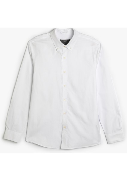Düğmeli Yaka Pamuklu Uzun Kollu Klasik Gömlek