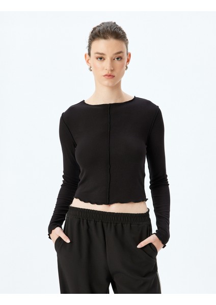 Viskon Dikiş Detaylı Uzun Kollu Bisiklet Yaka Tişört modelleri