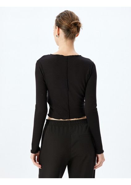 Viskon Dikiş Detaylı Uzun Kollu Bisiklet Yaka Tişört fırsatları