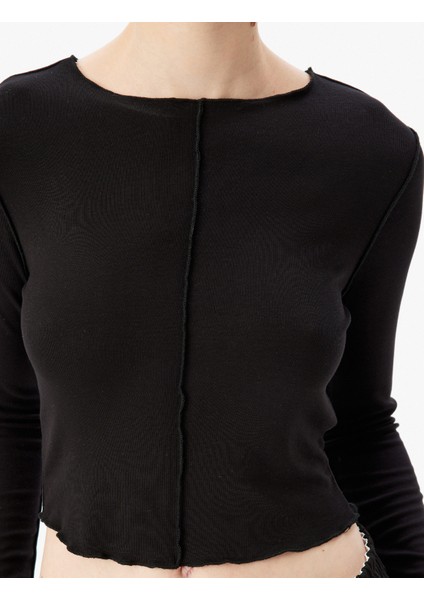 Viskon Dikiş Detaylı Uzun Kollu Bisiklet Yaka Tişört indirimleri