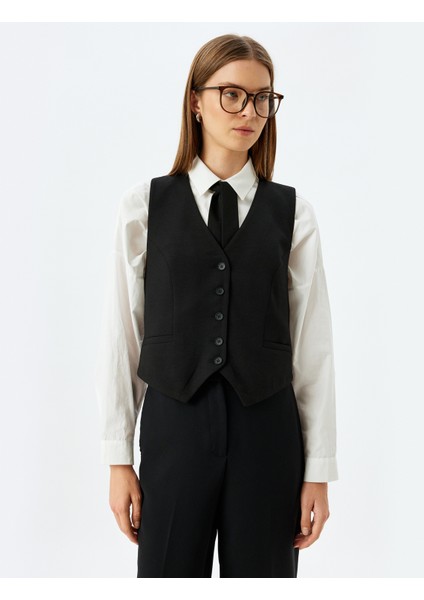 Krep Kumaş V Yaka Düğmeli Blazer Yelek modelleri