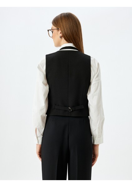 Krep Kumaş V Yaka Düğmeli Blazer Yelek fırsatları