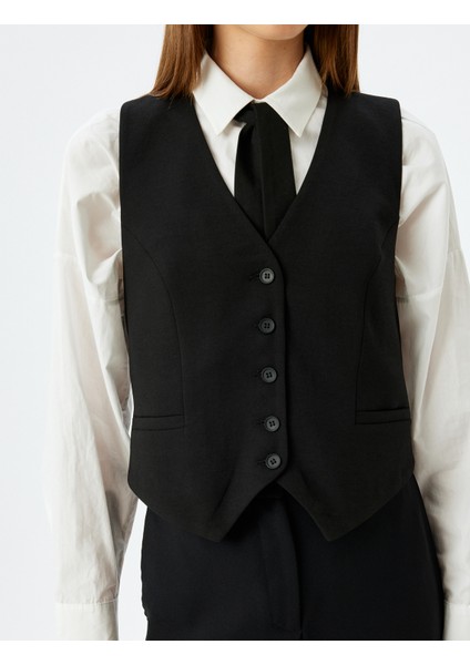 Krep Kumaş V Yaka Düğmeli Blazer Yelek indirimleri