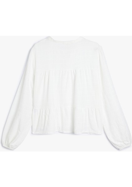 Uzun Kollu Yakası Yuvarlak Bağlama Detaylı Düğmeli Bluz fiyatları