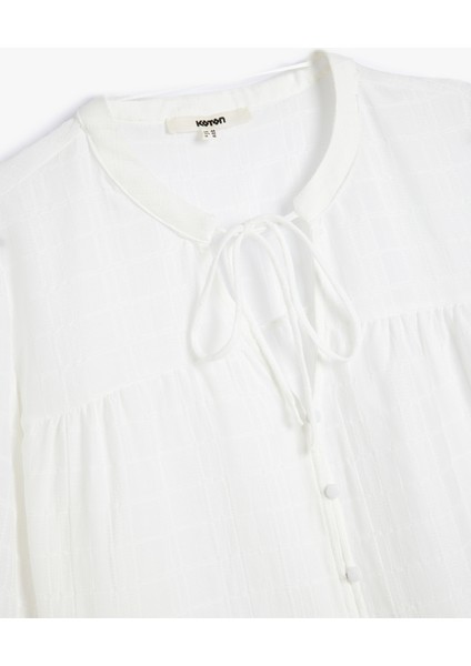 Uzun Kollu Yakası Yuvarlak Bağlama Detaylı Düğmeli Bluz modelleri