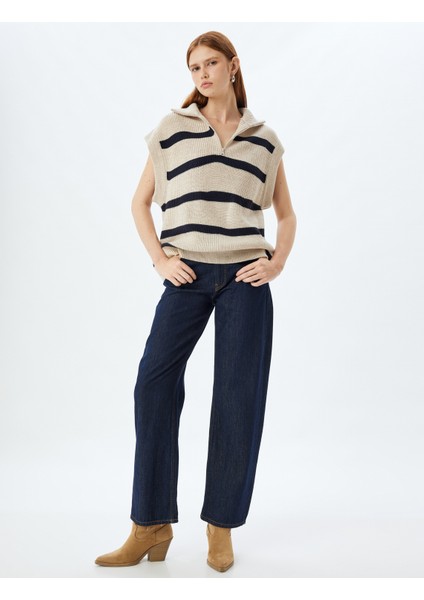 Triko Oversize Süveter Yarım Fermuar Detaylı Dik Yaka Kolsuz fiyatları